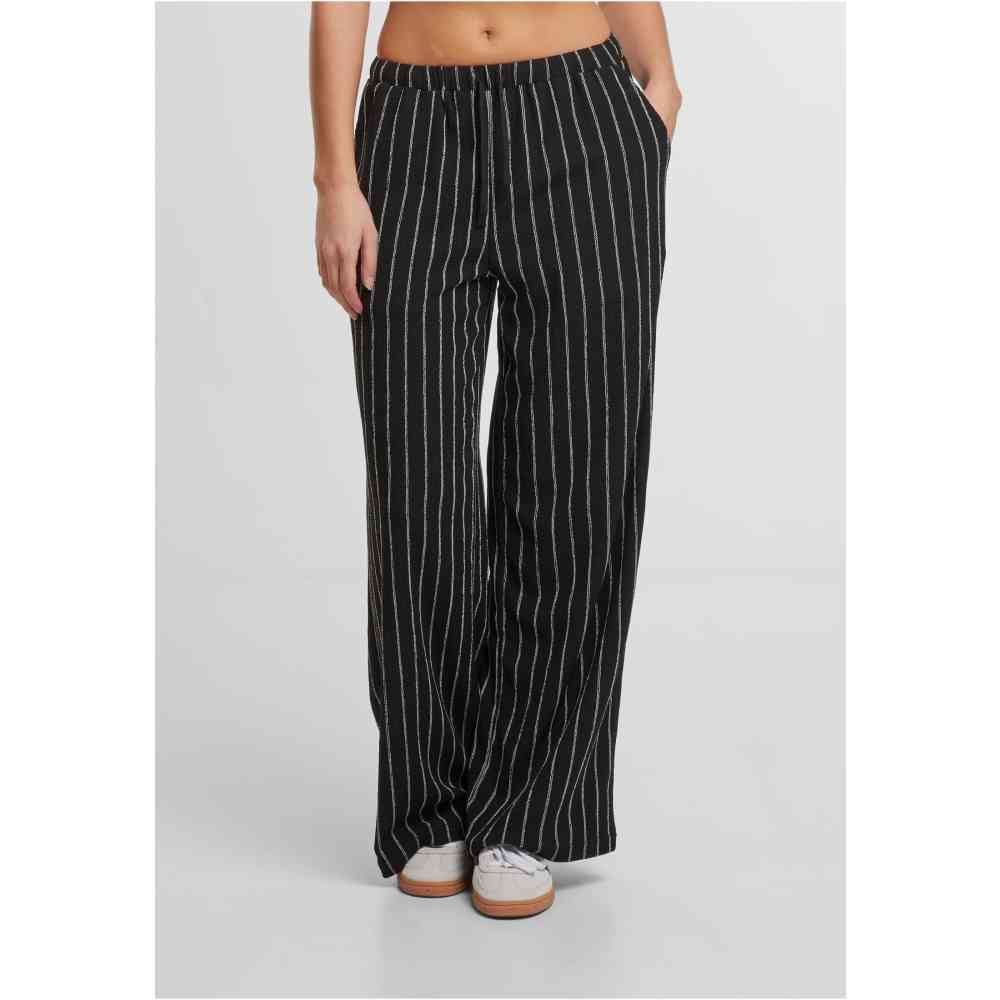 Urban Classics - Structured Striped Relaxed Fit Pantalon large - Noir/Blanc cassÃ©